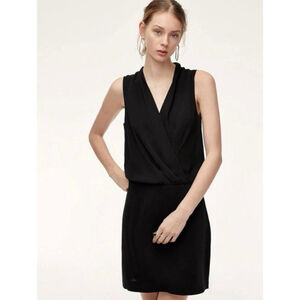 Aritzia Babaton $110 Phoenix Matte Satin Crossover Mini Dress in Black Size 2‎